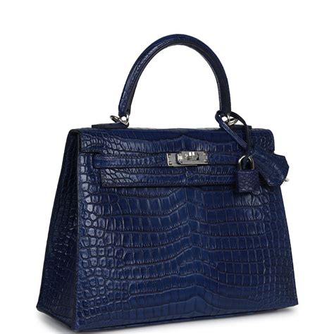 Hermes Kelly Sellier 25 Bleu Indigo Aizome Matte Porosus 